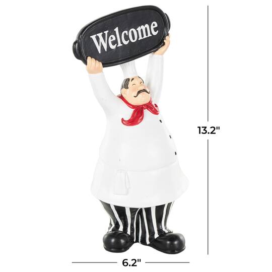 13.25" White with Welcome Sign Polystone Chef Decorative Figurine Sculpture